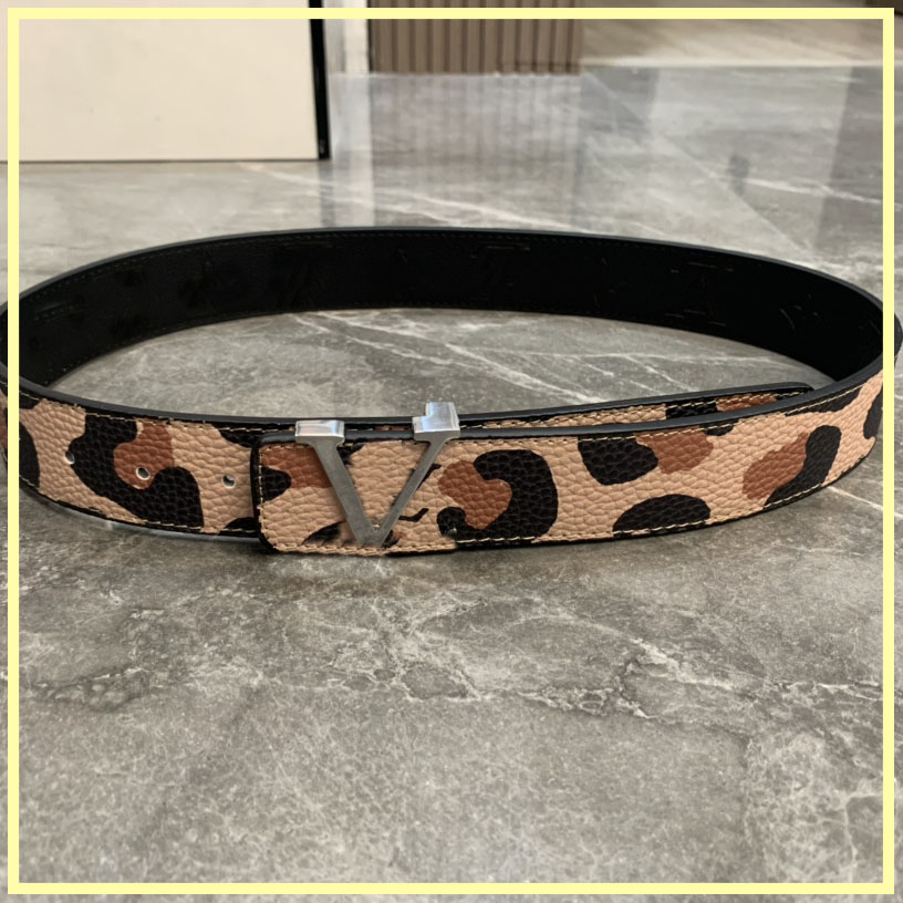 

Genuine Leather Mens Designer Belts For Women Leopard Grain L Buckle Men Leopard Luxury Belt Waistband Cintura Ceinture Top, No box