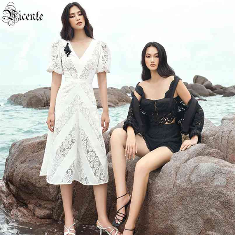 

Women' Dress Lace Summer Celebrity Party White Short Sleeve Mid-length 210520