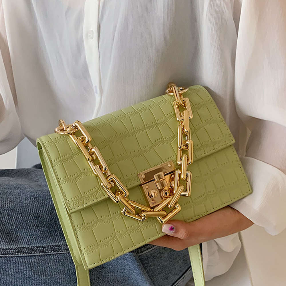

Women Frame Bag Gold Thick Chain Handbags for Flap Shoulder s Leather Trendy Satchel Purse Chic Crossbody, Green shoulder bag