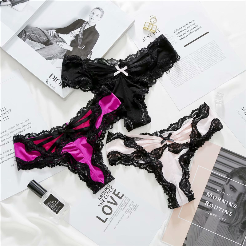 

K001 Sexy Lace Low Waist Women's Underwear Thong Comfortable Cotton Crotch, Black;white