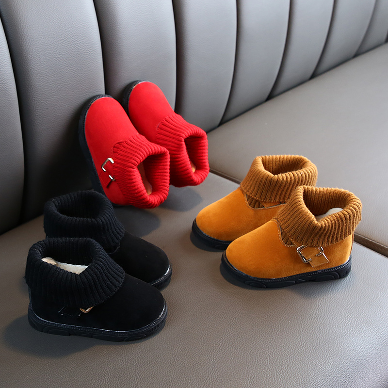 

Kids Boots Snow Winter Cotton Shoes Fashion Knitted Plush Warm Girls Short Boots Children Baby Girl Boots Red Black Brown SJ013, Sj013red
