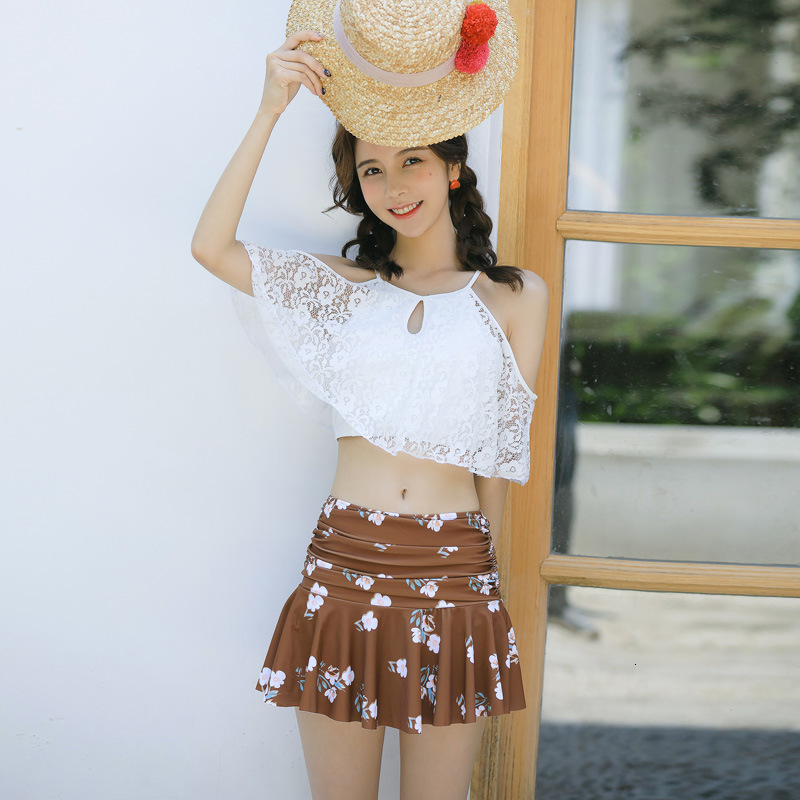 Piece Swimsuit Women&#039;s Three Bikini Split Skirt From South Korea-image-674207355