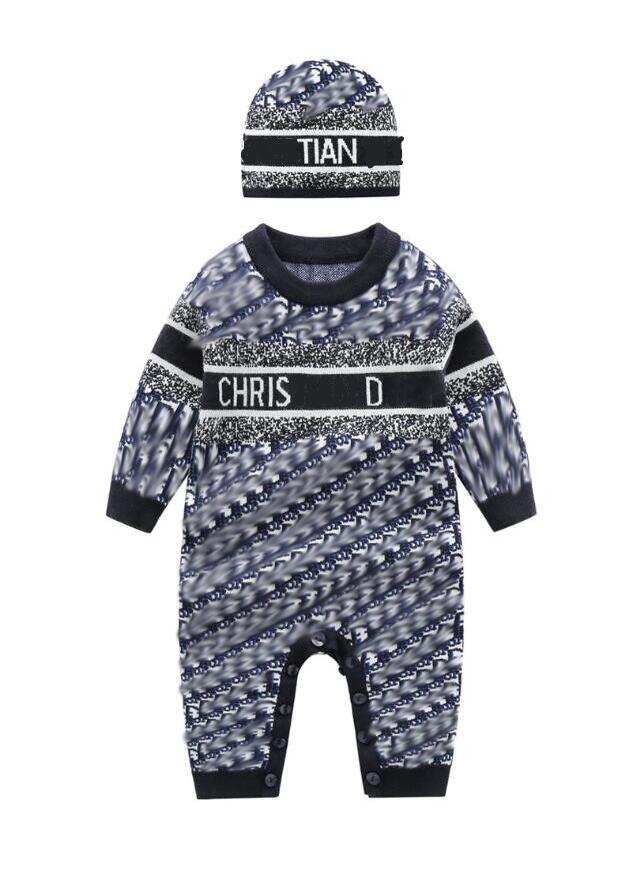 

Fall Winter Baby Brand Knitted Rompers With Hats Toddler Long Sleeve Onesies Infant Kids Sweaters Jumpsuits Newborn Warm Clothes 0-24 Months, As picture