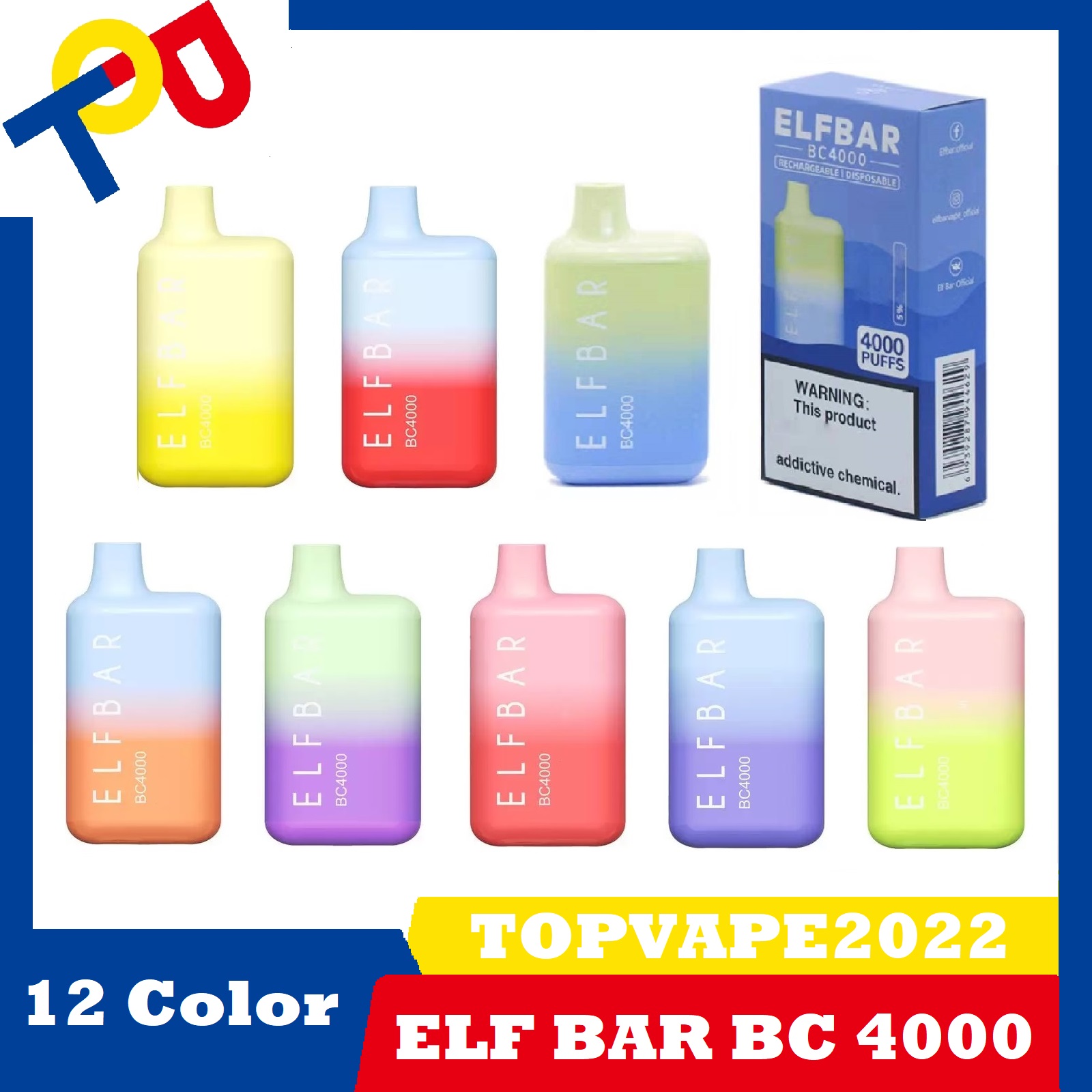 

Elf Bar BC 4000Puffs Disposable E cigarette Vape Pen BOX 10ml Prefilled Cartridge Pod Device 650mAh rechargeable Battey Vaporizer VS Bar B C 3500 5000