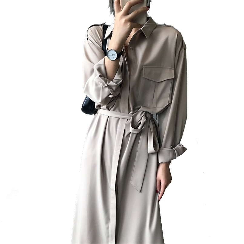 

Fashion women dresses summer with waist and thin temperament shirt skirt light mature style long 210520, Dark grey