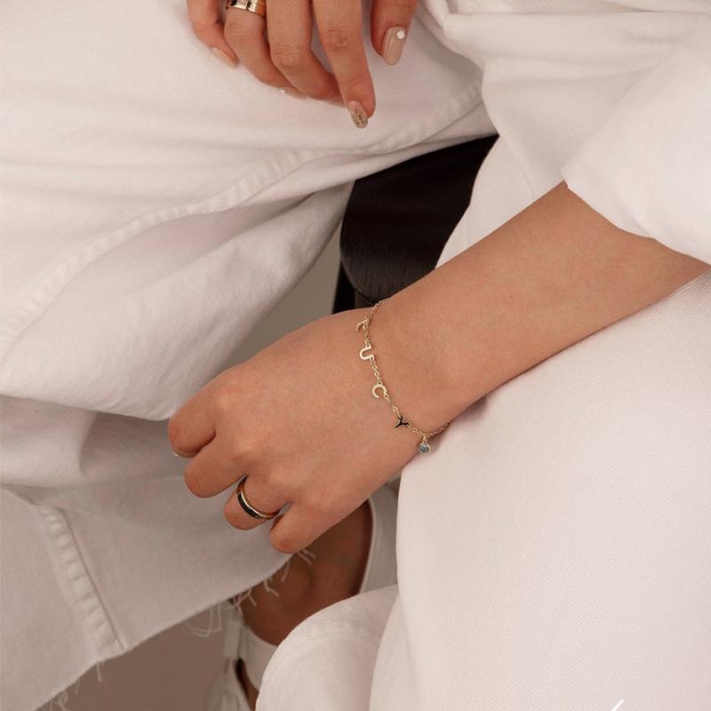 

Link, Chain Letter Bracelet Stainless Steel Pendant Birthday Gem European And American Hip Hop Style Fashion Anklet