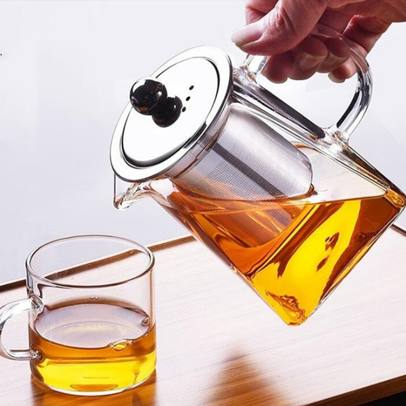 

350-750ML Heat Resistant Clear Glass Jug W Infuser Coffee Tea Leaf Herbal Pot Flower Teapot Milk Juice Container 609 V2