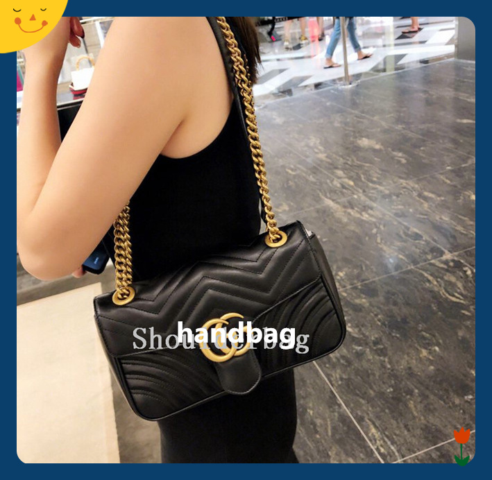 

GG High Quality Famous designer Shoulder bag Pu leather Fashion Gold chain bag Cross body Pure color Female women handbag shoulder bag