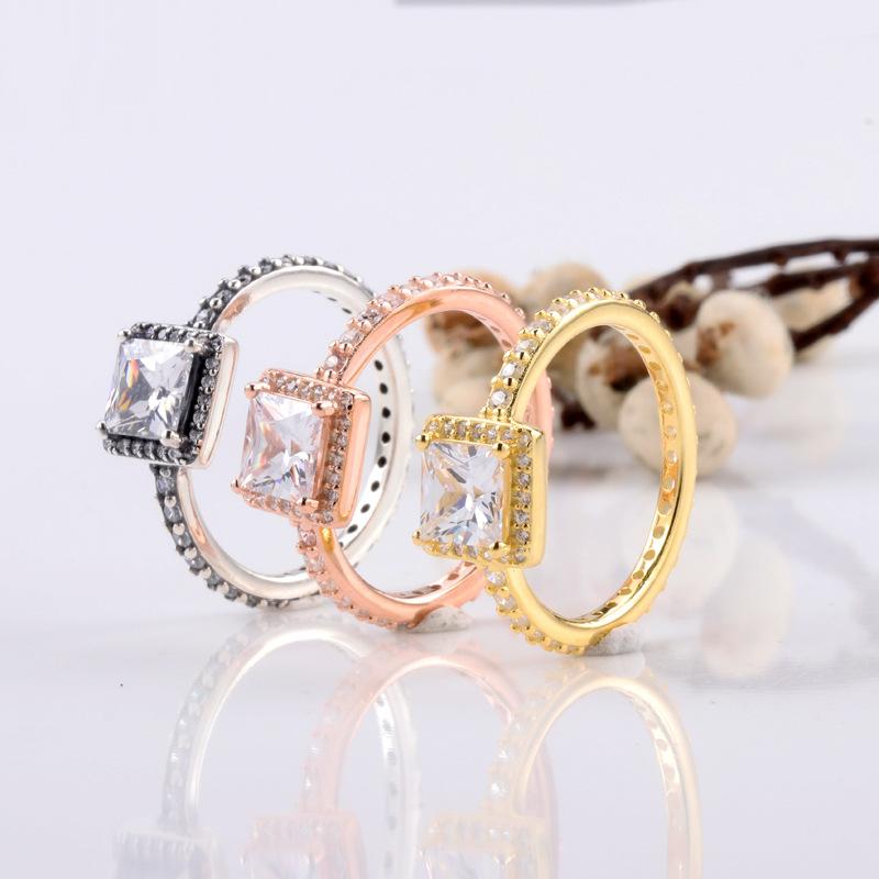 Cluster Rings Authentic S925 Sterling Silver Valentine&#039;s Day Square Zircon Ring Personality Creative With Crystal Original Jewelry-image-704302423