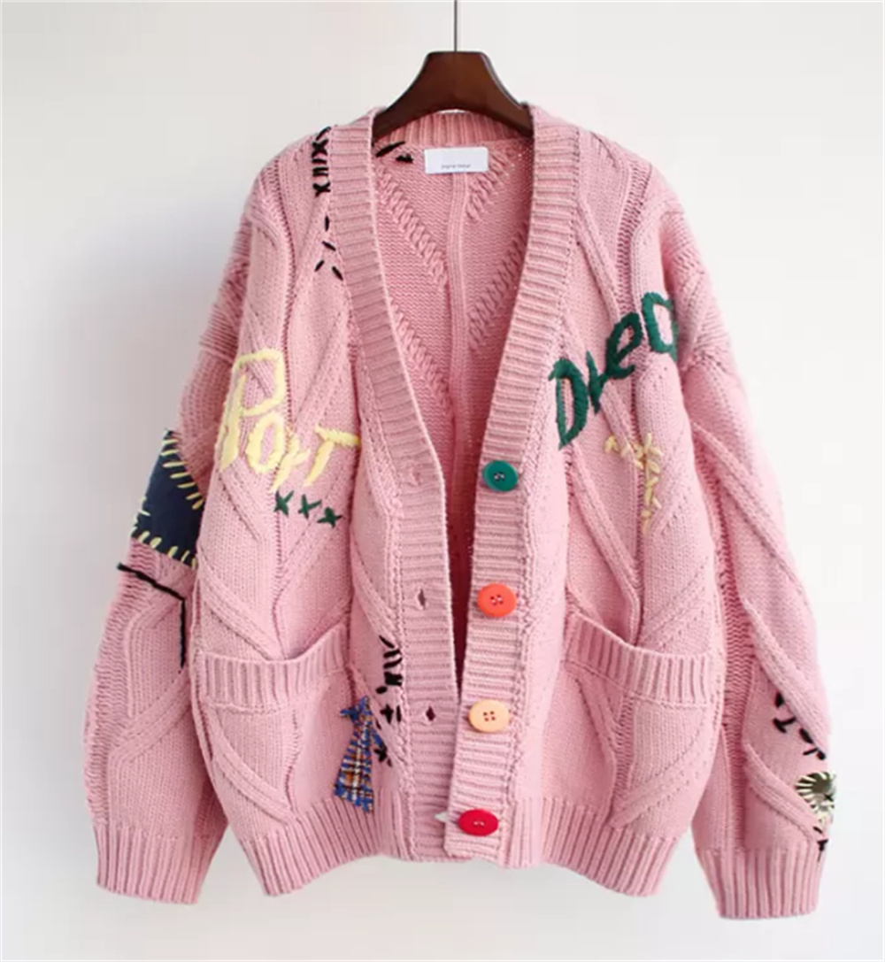 

Women's Jackets cardigan sweater casual knit shirt Letter Printing Hoodies Autumn and winter fashion ladies sweater's collar luxury clothes woman sweaters Coat, Pink