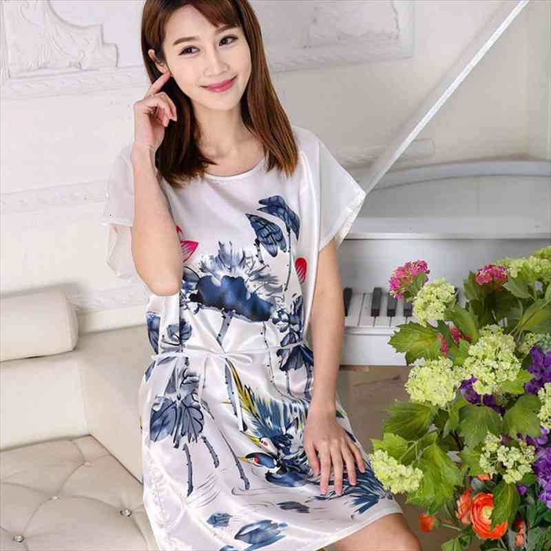 

Summer Ladies Nightgowns Design Home Apparel Light Green Sleepwear Nightdress Elegant Loose Style Silk Nightwear Nightgown, Black;red