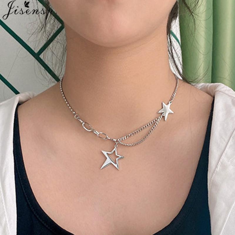 

Chokers Trendy Multilayer Star Necklaces For Women Fashion Silver Color Geometric Choker Clavicle Chain Collar Necklace Jewelry Gift