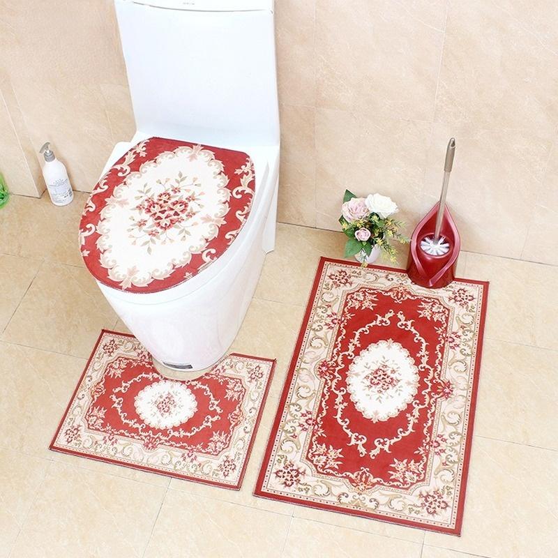 

Bath Mats Nordic Bohemian Bathroom Decoration Accessories Non-slip Floor Painted Toilet Three-piece Set Of Living Room