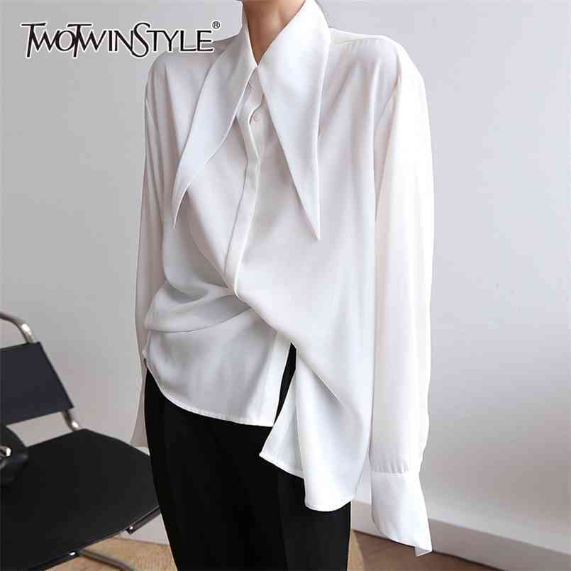 

Loose White Blouse For Women Lapel Long Sleeve Casual Minimalist Basic Shirt Female Fashion Clothes Spring 210524