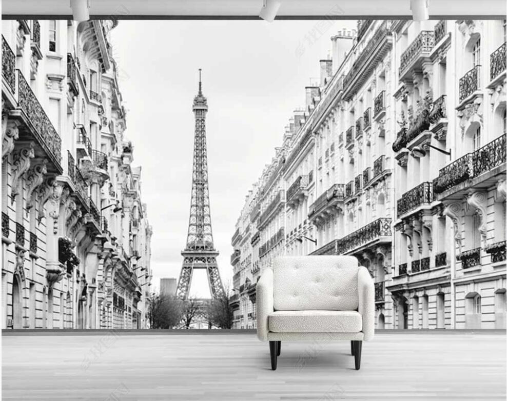 3d wallpaper custom photo HD black and white Eiffel Tower Paris street home decor 3d wall murals wallpaper for walls 3 d in the living room-image-702373292