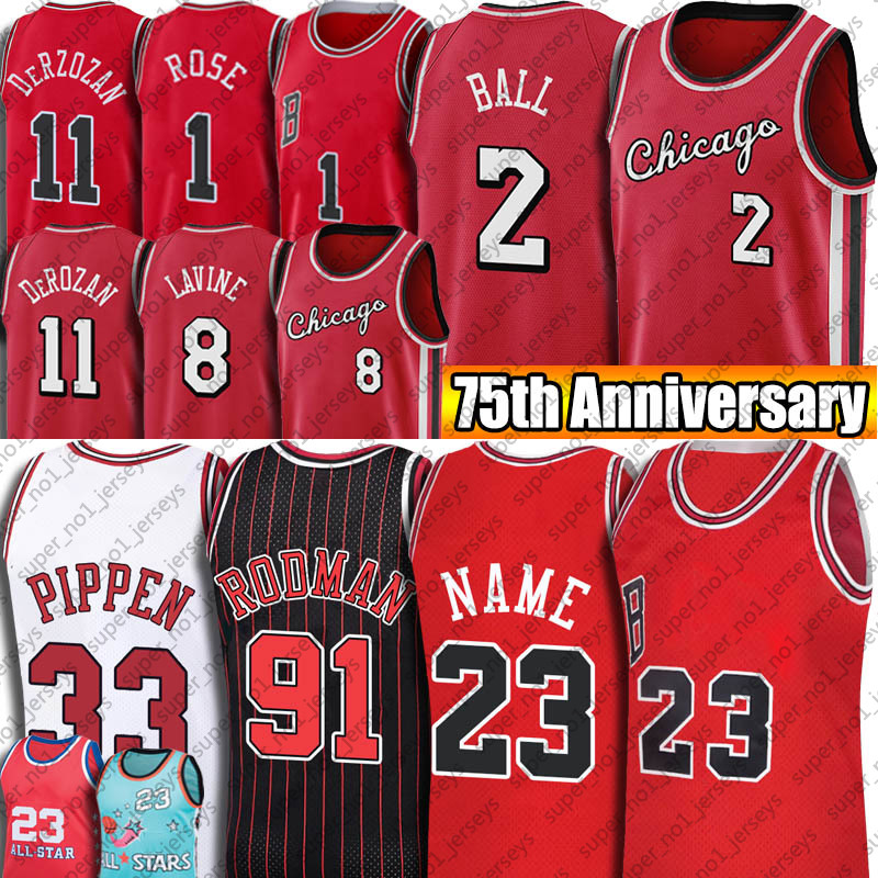

23 Michael Dennis Scottie Rodman Pippen Jersey Basketball Throwback Chicagos 75th Lonzo Demar Ball DeRozan Jerseys Zach Derrick LaVine Rose Shirts Anniversary, Select green number
