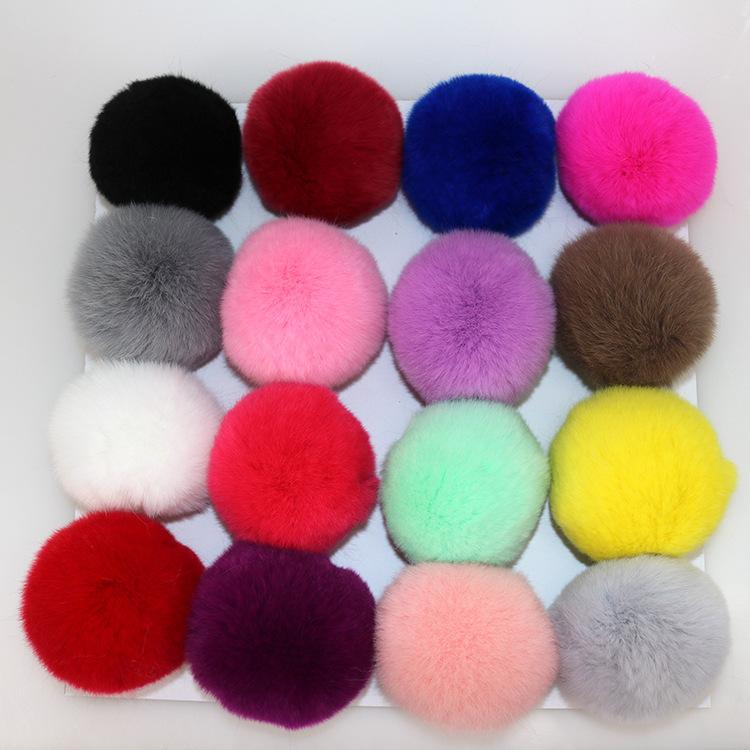 

Keychains 6pcs/lot Natural Genuine Fur Ball Pom Poms Fluffy Pompom DIY For Women Kids Winter Hats Skullies Beanies Knitted Cap 8cm