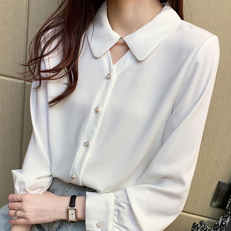 

Autumn Long Sleeve Office White Blouse Shirt Tops Blouse Women Blusas Mujer De Moda V-Neck Chiffon Blouse Shirt Blusa D658 210602