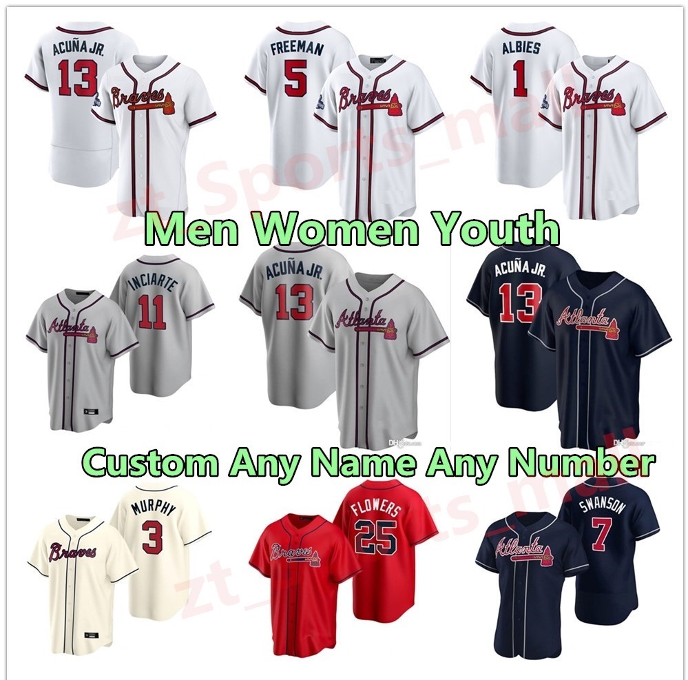 

2021 World Series Champion Men Women youth Baseball jerseys Atlanta Ronald Acuna Jr. Marcell Ozuna Freddie Freeman Dansby Swanson Braves Deion Sanders Ozzie Albies, As shown in illustration