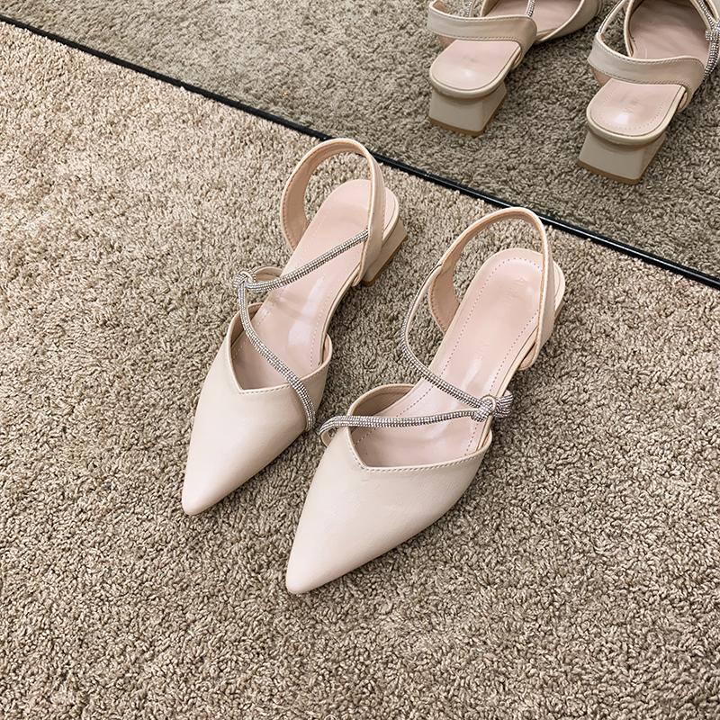 

Sandals Women's Shoes Slippers Outdoor 2021 Summer Style Pointed Fashion Flashing Rhinestone Thick Heel Mules Women, Slippers black