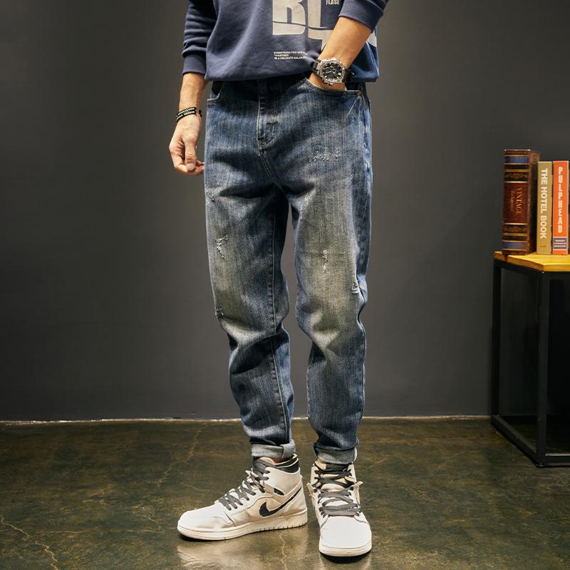

Men's Jeans Korean Style Vintage Fashion Men Retro Blue Loose Fit Casual Denim Taper Pants Autumn Streetwear Harem Ripped