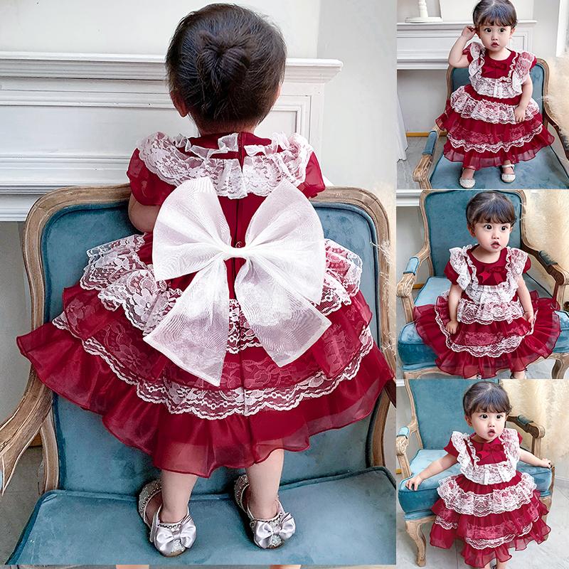 

Girl's Dresses PLBBFZ Christmas Infant Baby Girl Dress Lace Tutu Baptism For Girls 1st Year Birthday Elegant Party Wedding Clothes, Red;yellow