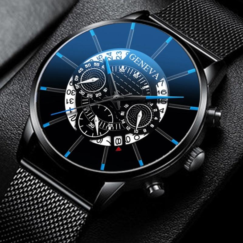 

Wristwatches 2021 Man Watch Geneva Black Steel Mesh Band Calendar Quartz Men Sports Watches Reloj Hombre Relogio Masculino, 061517533