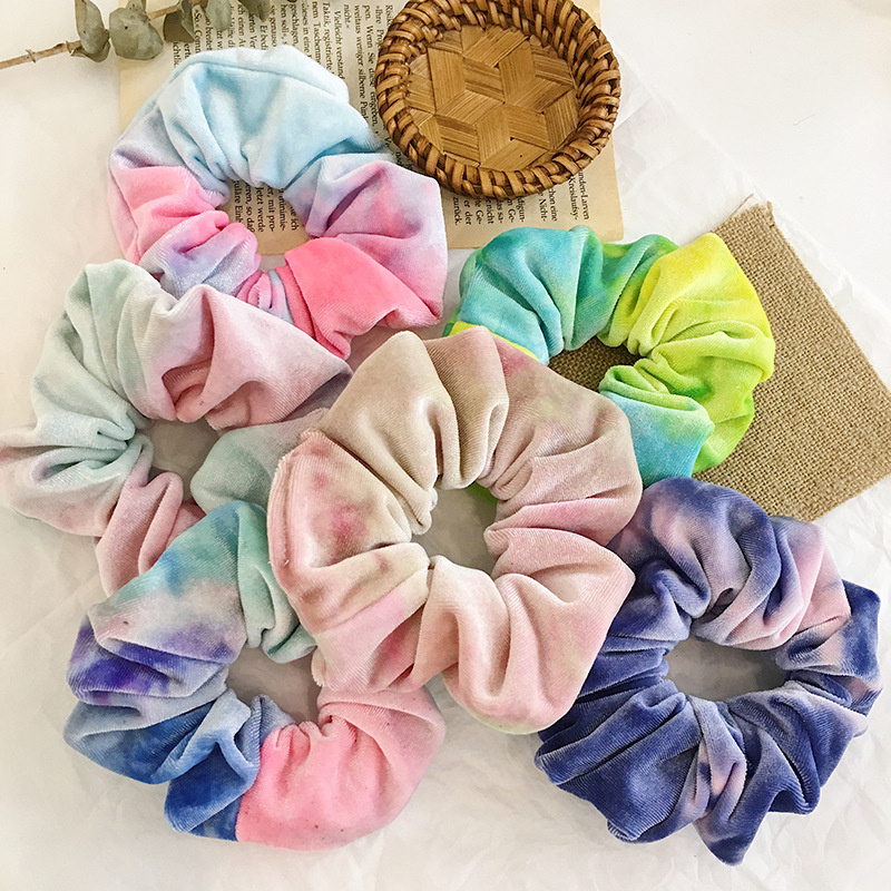 

8PCSNEW 100% Cotton Tie Dye VelvetGirls Hippie Handmade Hair Scrunchies Rainbow Elastic Bands Ponytail Holder Ties