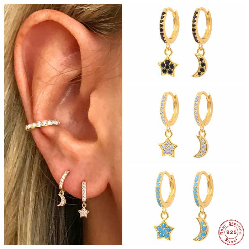 

Dangle & Chandelier Aide 925 Sterling Silver Colored Zircon Star Moon Charm Small Hoop Earrings For Women Luxury 2021 Trend Jewelry Kolczyki