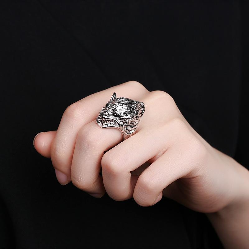 

Cluster Rings Wolf For Men Vintage Punk White Gold Big Finger Ring Accessories Wholesale Animal Halloween Jewelry KAR317, Golden;silver