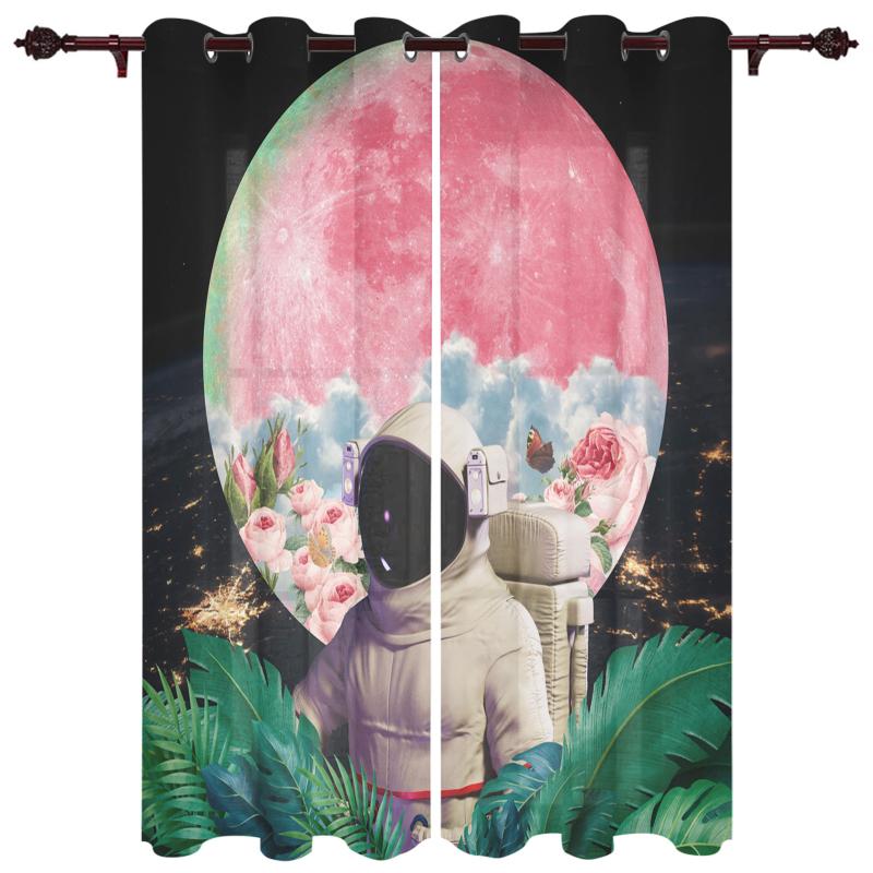

Luxury Modern Window Curtains Flowers Astronaut Moon Bedroom Living Room Dining Decoration Translucent Beautiful Curtain & Drapes