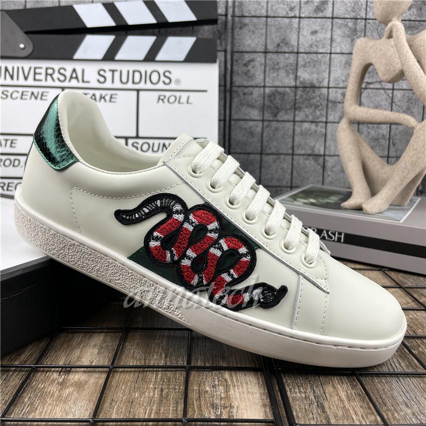 

Top Quality Men Women Casual Shoes Low Flat Matte Leather Sneakers Ace Bee Shoe Scarpe Chaussures Trainers Green Red Stripes E ggsneakers, Snake
