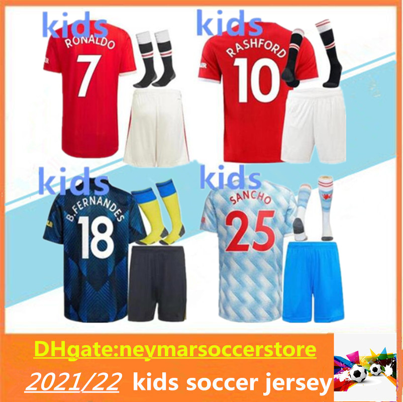

kids 21 22 RONALDO SANCHO Manchester soccer jersey 2021 2022 UNITED BRUNO FERNANDES LINGARD POGBA RASHFORD football shirt UTD kit sets