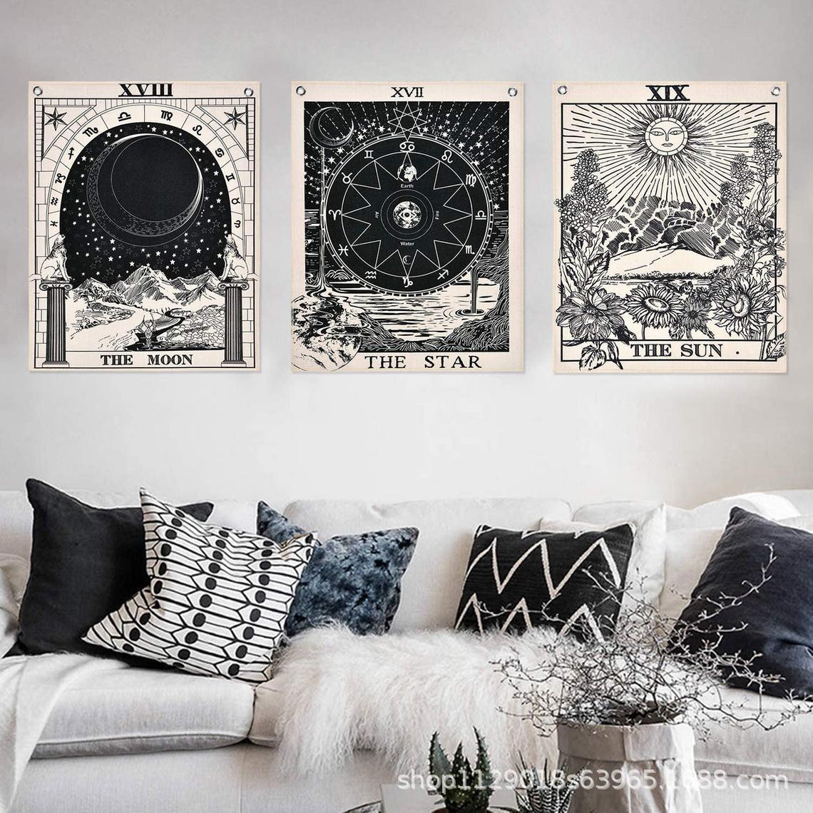 

Mandala Tapestry White Black Sun And Moon Hanging Tarot Hippie Wall Rugs Dorm Decor Blanket, Gray