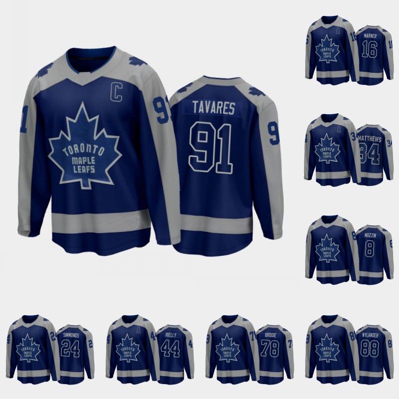 

2021 Reverse Retro John Tavares Jersey Toronto Maple Leafs Jake Muzzin Mitchell Marner Wayne Simmonds Auston Matthews Morgan Rielly William Nylander Petr Mrazek, Youth blue s-xl
