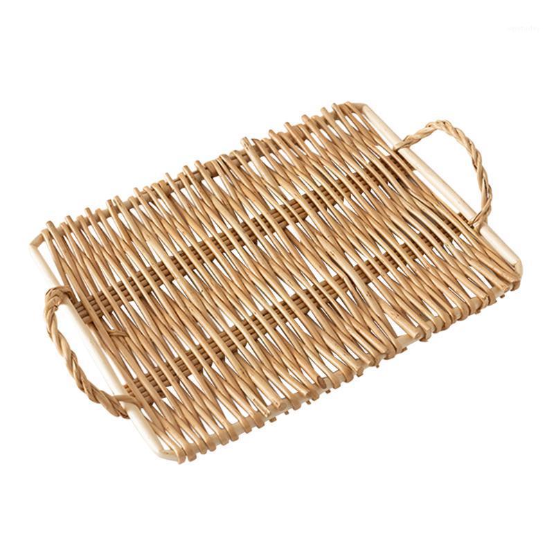

Party Decoration Rattan Tray Food Pography Props Nordic Hand Woven Handle