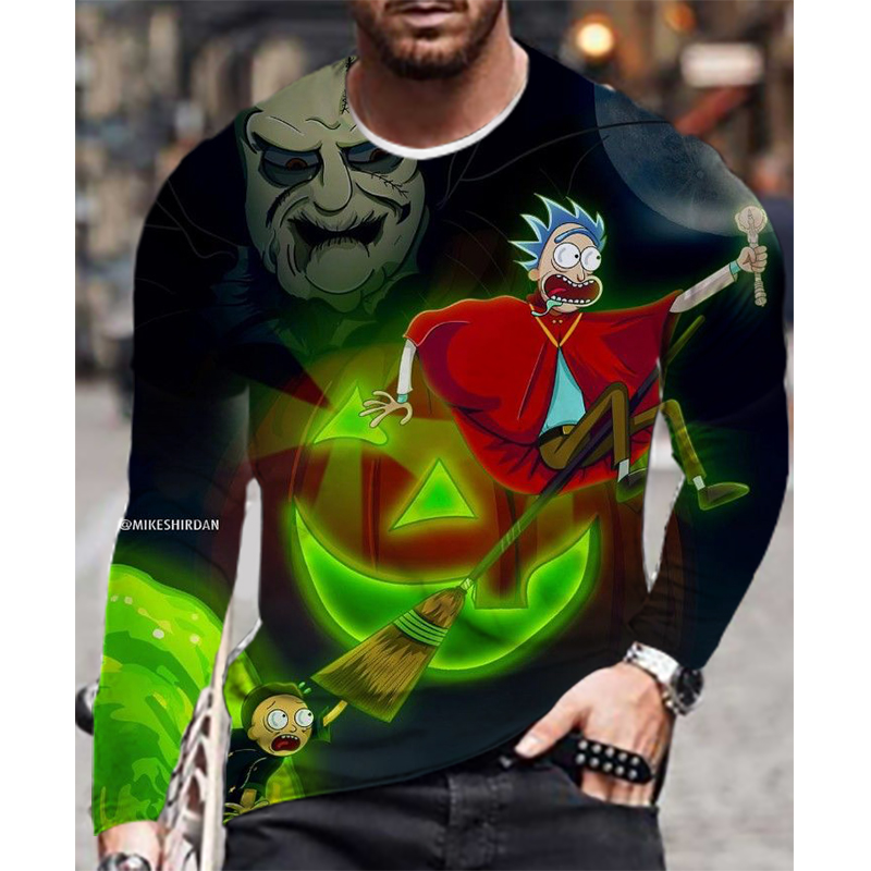 

Cartoon print men is a 3D printed T-shirt visual impact party top streetwear round neck high quality long sleeve designer plus size printing daily top, White;black