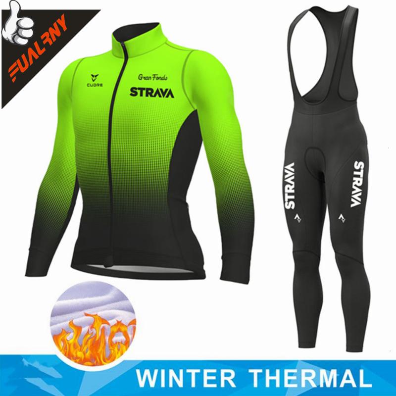 

Racing Sets STRAVA Winter Cycling Clothing Team 2022 Jersey Set Thermal Fleece Long Sleeve Sportswear Pro Suit For Men, Black;blue