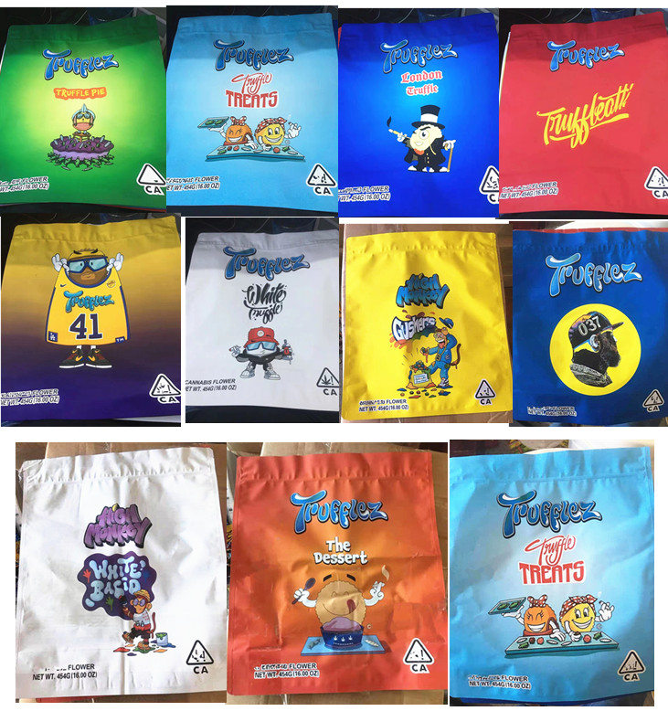 

1lb one pound mylar bag 11 designs 454g 16oz trufflez high monkey resealable zipper pouch dry herb flower packaging