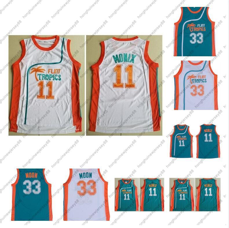 

Men's Flint Tropics Movie Edition #33 Jackie MOON Embroidered 11 ED Monix 7 Coffee Black 69 Downtown Basketball NCAA Jersey