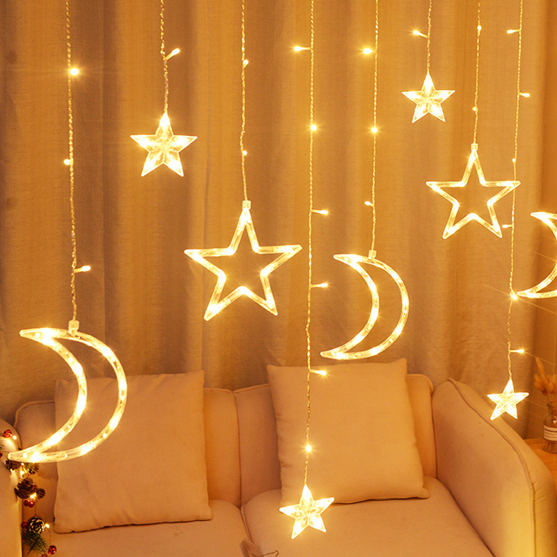 

Twinke Star/Moon Fairy ight Garand 12 ed Curtain String ights for Bedroom Ramadan Birthday Christmas Indoor Decorations