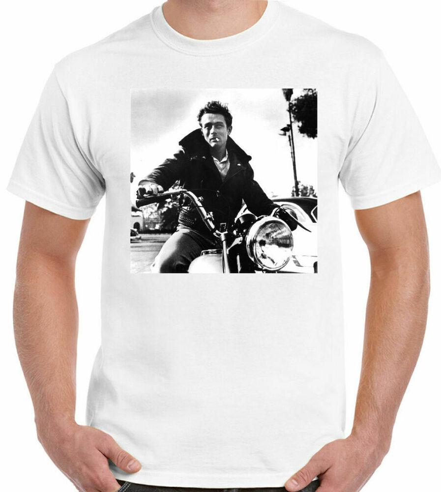 

James Dean T-Shirt Mens Retro Motorbike Motorcycle Bike Biker, White;black