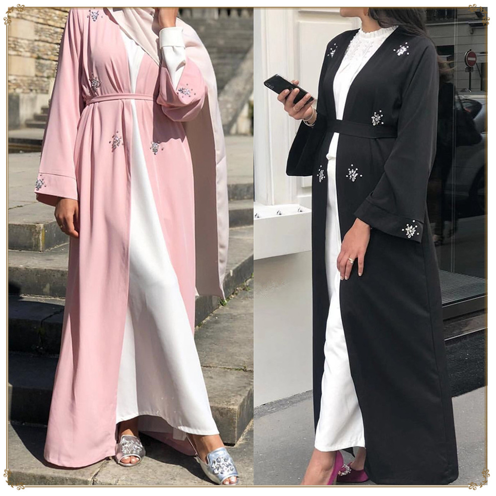 

Turkey Dubai Muslim Open Abaya Hijab Dress Women Moroccan Kaftan Beads Lace-up Long Robe Abayas Islamic Clothing Musulman Jubah