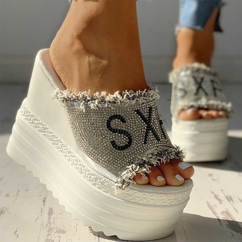 

High heels 2021 dropship crystals High Heels leisure Summer Wedges Sandals Woman Shoes Women platform Mules Slipper Y0721, White