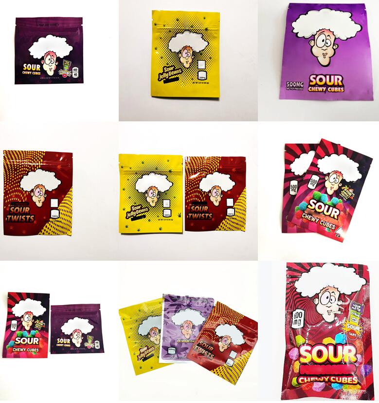 

500mg WARHEADS Bag Hot Selling Sour Sweet Fruity Chewy Cubes Edibles Gummies mylar