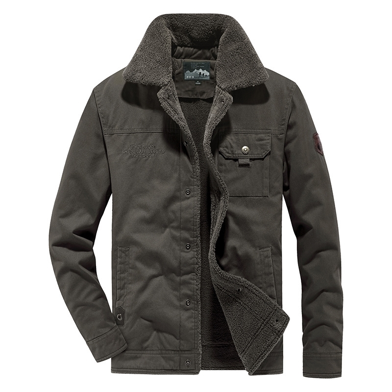 

Winter jacket warm tooling coat thickened washed men's Jack Plush, Black