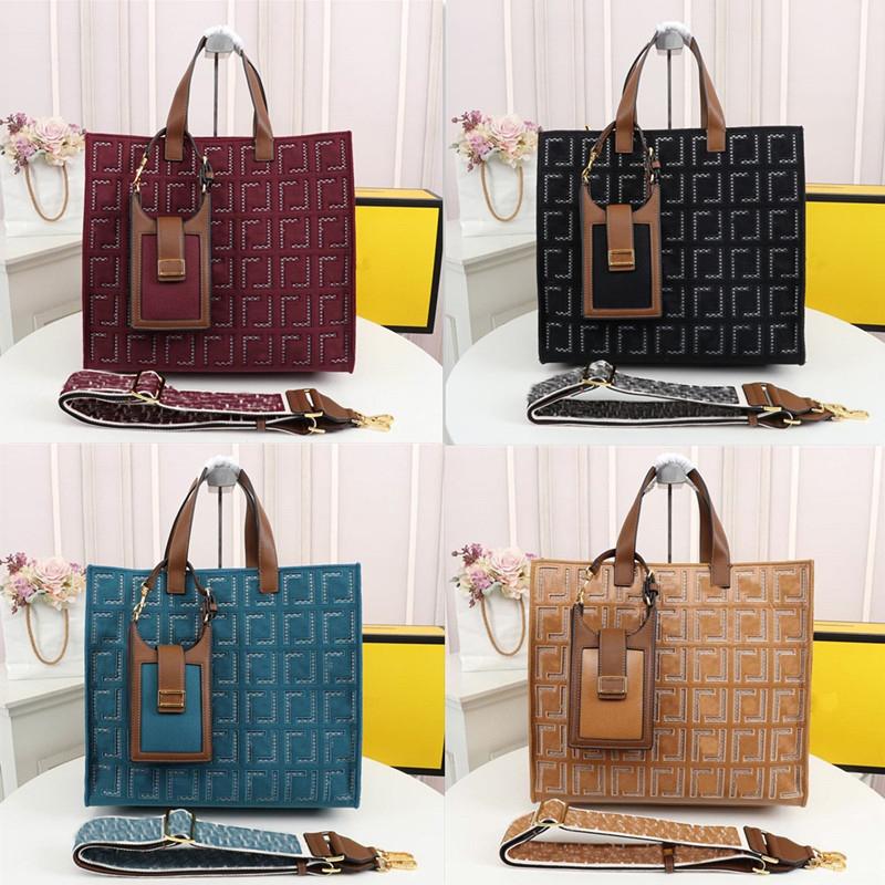 

Women Handbags Large Tote Bag F Letter Canvas cut out embroidery with mini mobile phone bags detachable wide shoulder strap 2ps sack, 7 light yellow