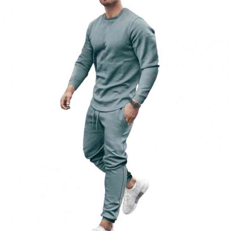 

Men Set Tracksuit Men Sportsuits Gentlemen Set T-shirt Suit Long Sleeve Pure Color Coat+Pants Gyms Casual Sportswear Suit 2021 G220217, Khaki