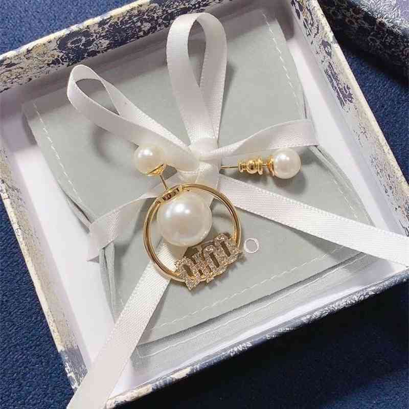 75% OFF Outlet Online family New Pearl letter circle fashion net red female asymmetric earrings-image-711735076