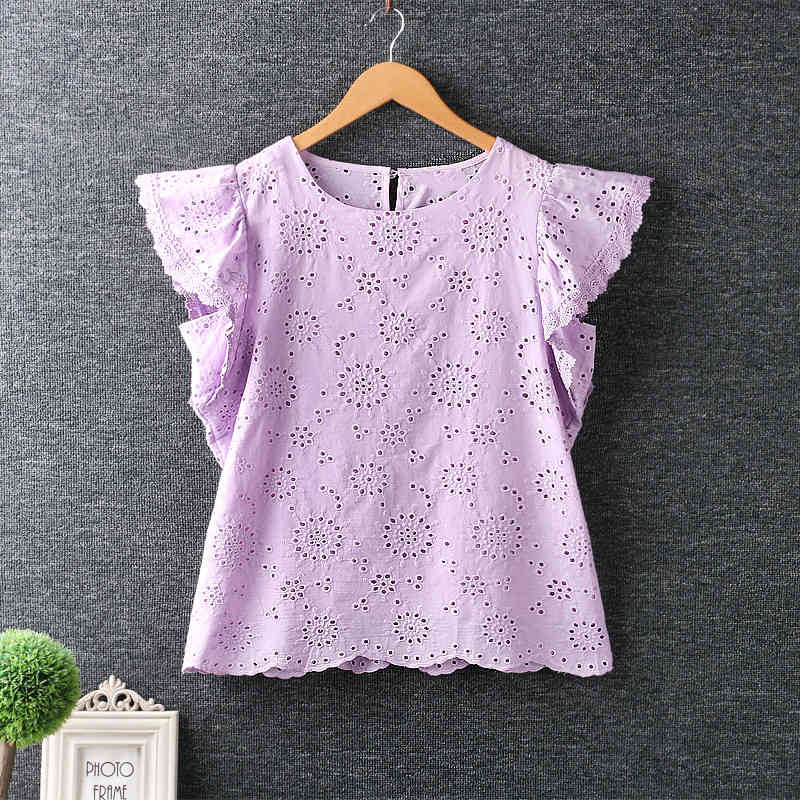 

Women's T-Shirt Lamtrip Sweet Hollow Ruffles Sleeveless Cotton Tee Women Retro 2021 Summer 44O0, White